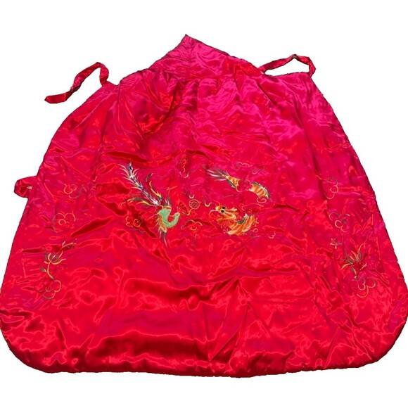 Vintage Child's Red Satin Chinese Hanfu Cloak Embroidered Hooded Cape Doupeng - Picture 5 of 13